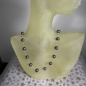 "Black" Vintage Pearl Station Tin Cup Style Necklace with Sterling Silver Clasp